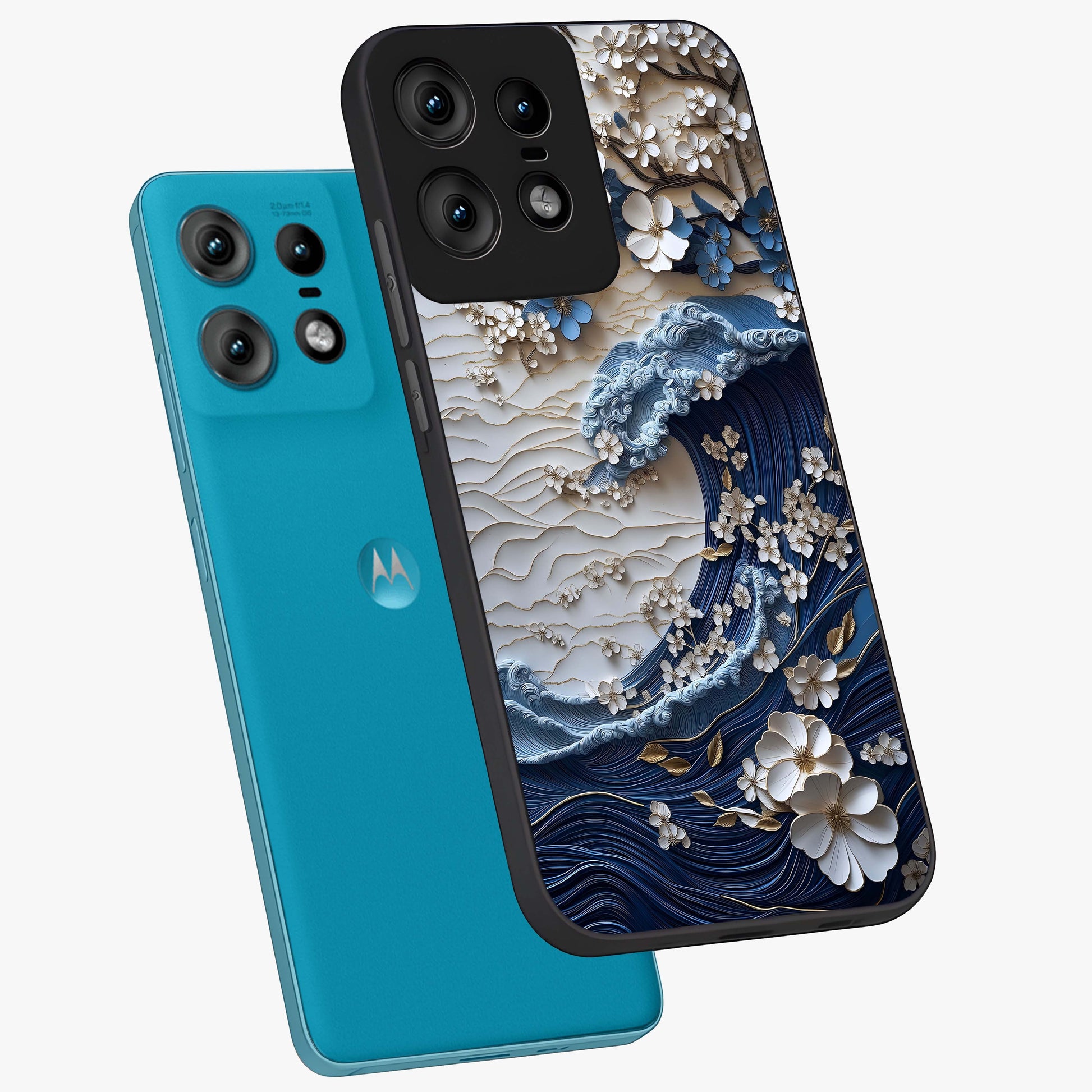 Floral Wave Origami Glass Case displayed in angled mockup highlighting geometric origami flower design with modern aesthetic style.