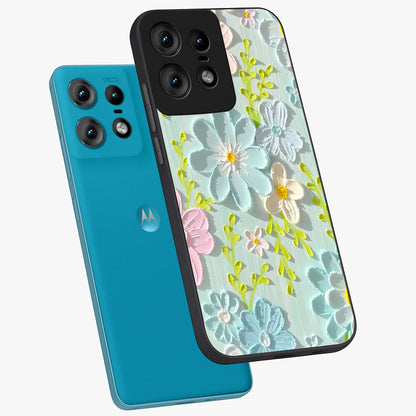 Frosted Petal Garden Glass Case displayed in angled mockup highlighting delicate flower petal design with calm garden aesthetic.