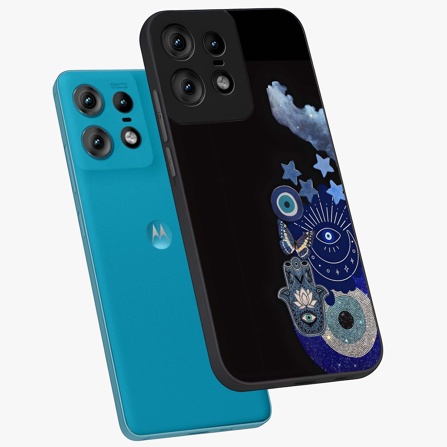 Galactic Charm Cluster Glass Case displayed in angled mockup highlighting luminous galaxy inspired design with dreamy aesthetic.