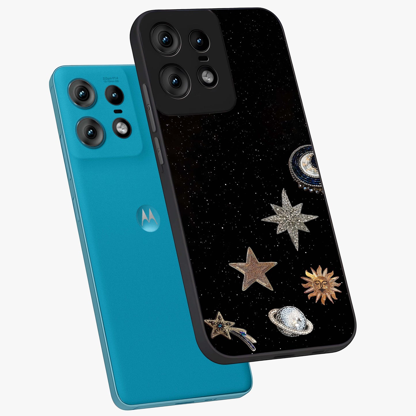 Galactic Charm Glow Glass Case displayed in angled mockup highlighting luminous galaxy inspired design with dreamy aesthetic.