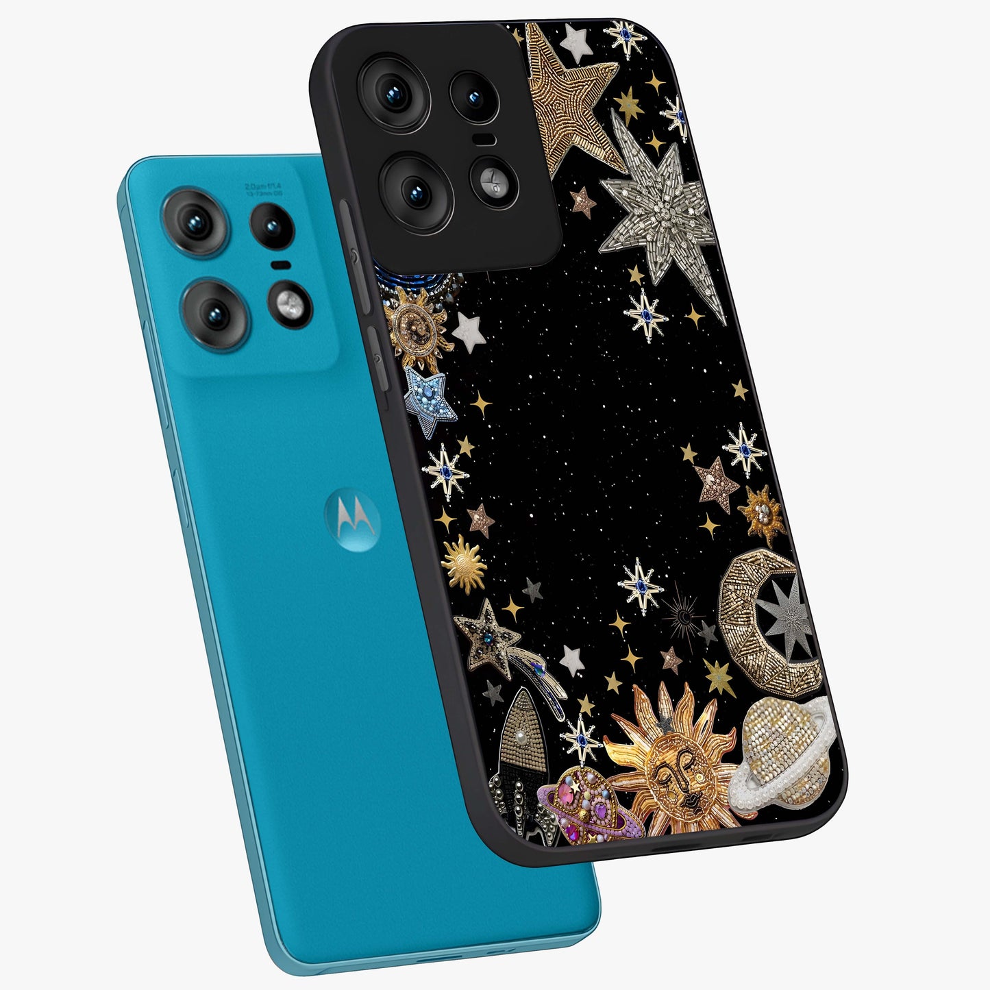 Galactic Jewel Stars Glass Case displayed in angled mockup highlighting shining celestial star design with cosmic aesthetic style.