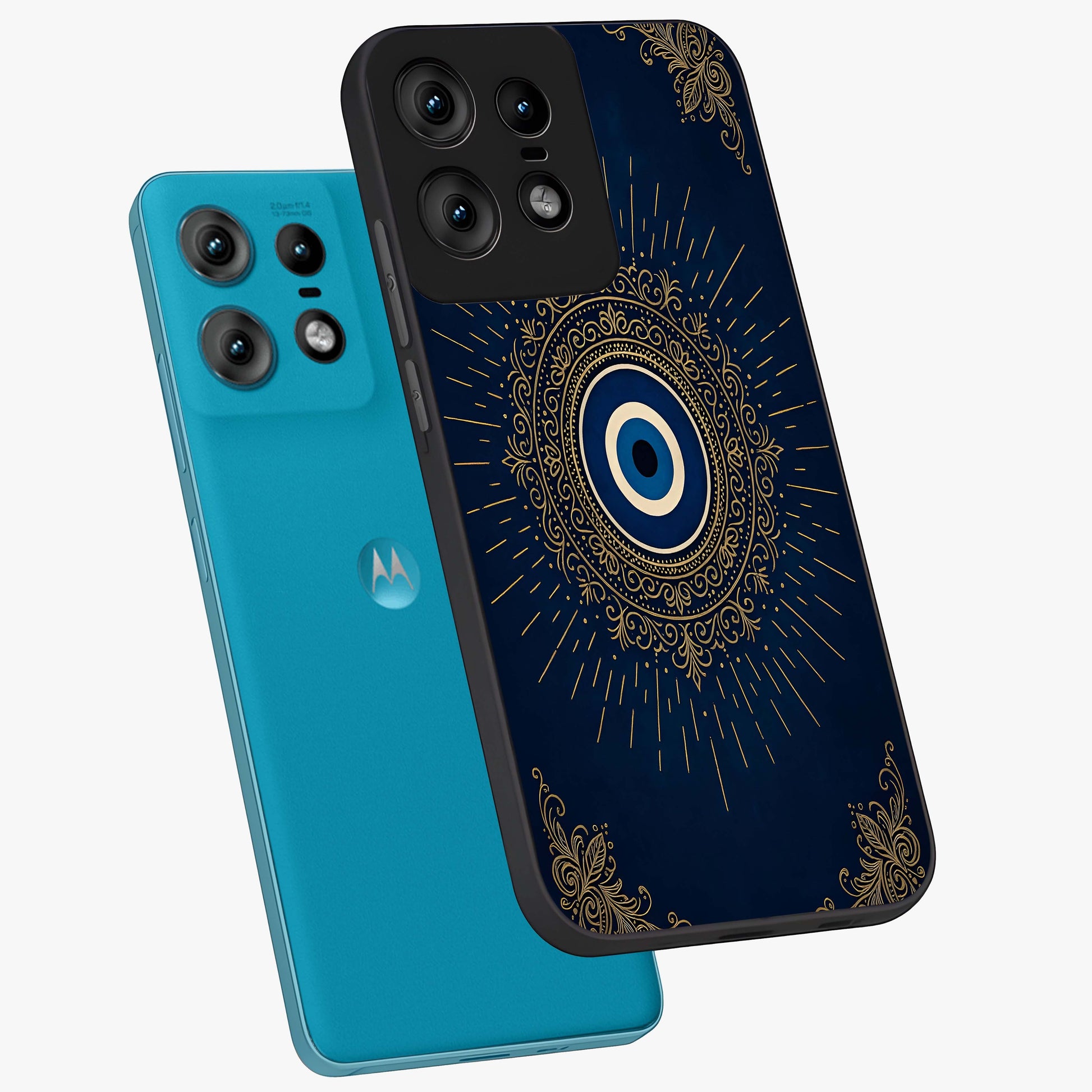 Golden Celestial Charm Glass Case displayed in angled mockup highlighting sparkling cosmic charm design with celestial aesthetic.