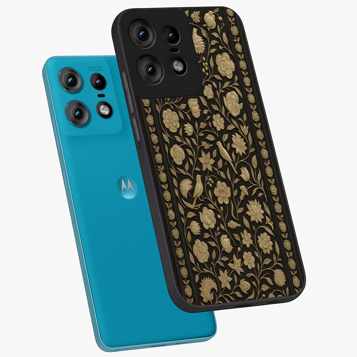 Golden Evil Eye Mandala Glass Case displayed in angled mockup highlighting protective evil eye symbol with golden mandala design.