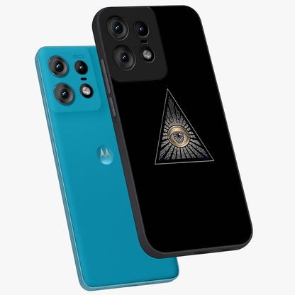 Illuminati Evil Glass Case displayed in angled mockup highlighting dark occult inspired design with bold aesthetic style.