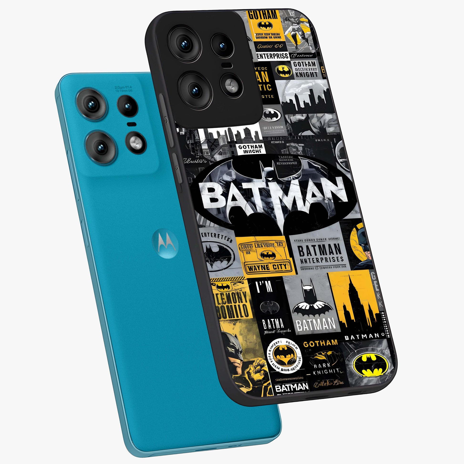 Knight Gotham Rise Glass Case displayed in angled mockup highlighting powerful knight silhouette design with dramatic aesthetic.
