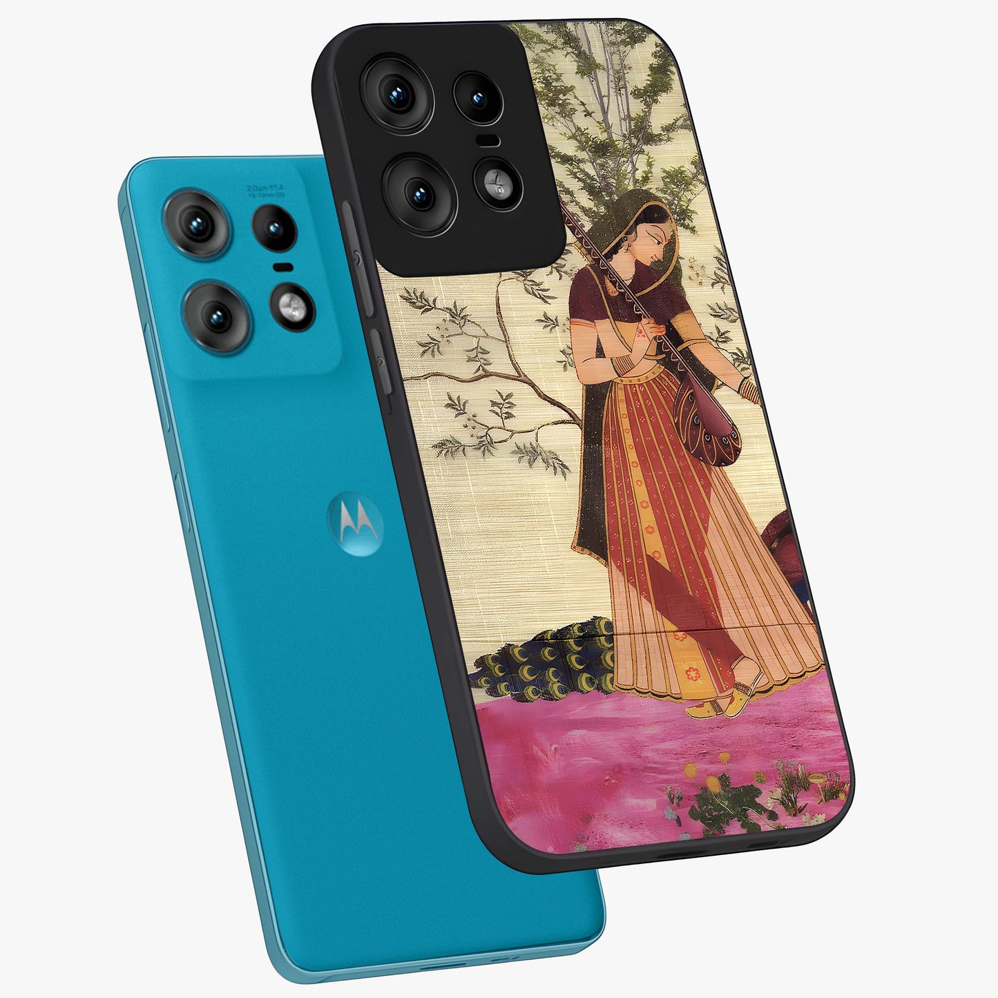 Lady With Veena Art Glass Case displayed in angled mockup highlighting graceful musical illustration with cultural artistic aesthetic.