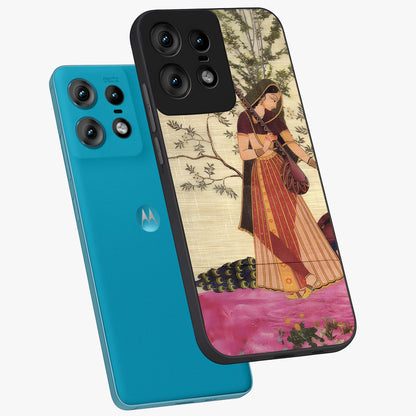 Lady With Veena Art Glass Case displayed in angled mockup highlighting graceful musical illustration with cultural artistic aesthetic.
