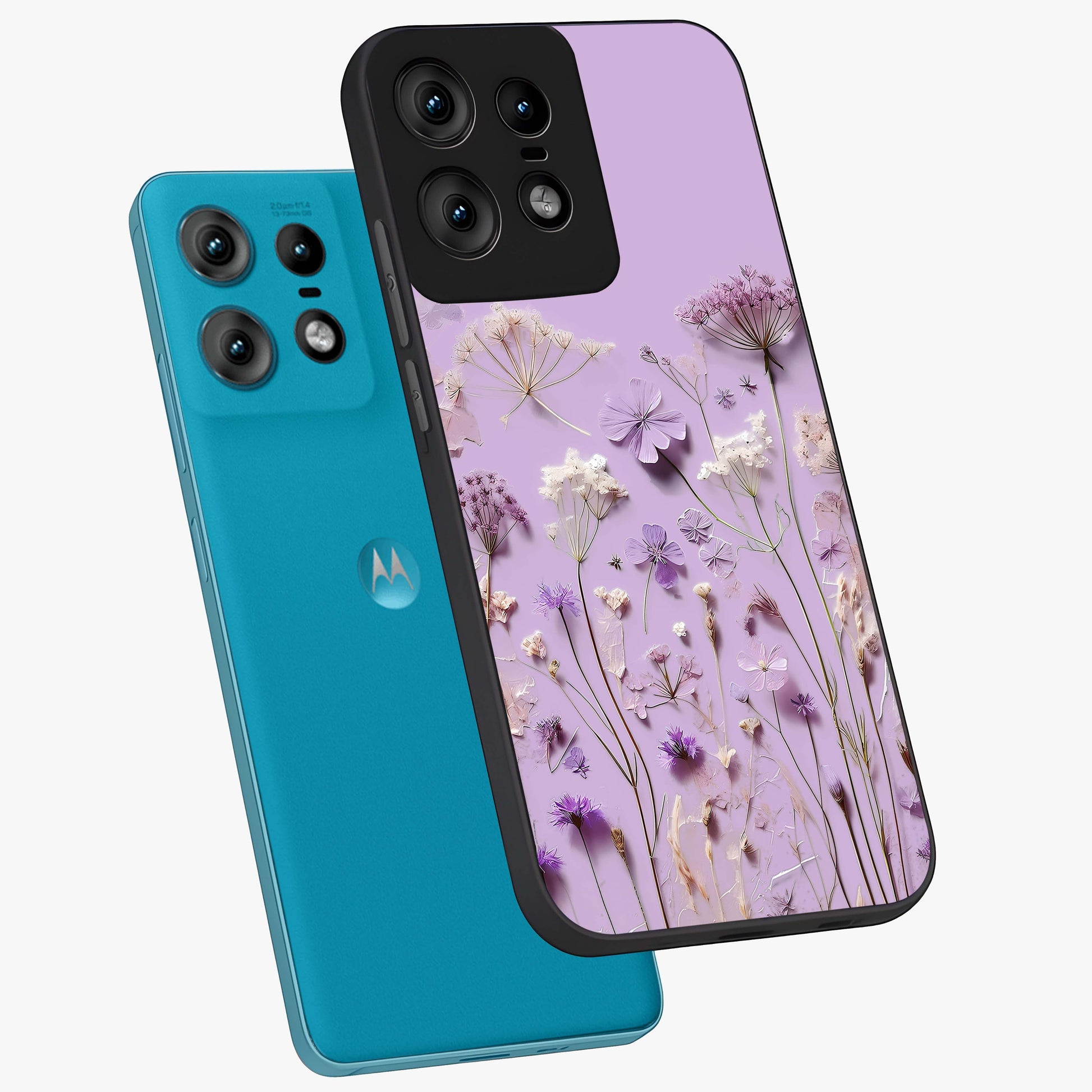 Lavender Blossom Dream Glass Case displayed in angled mockup highlighting dreamy lavender flower design with calming aesthetic style.