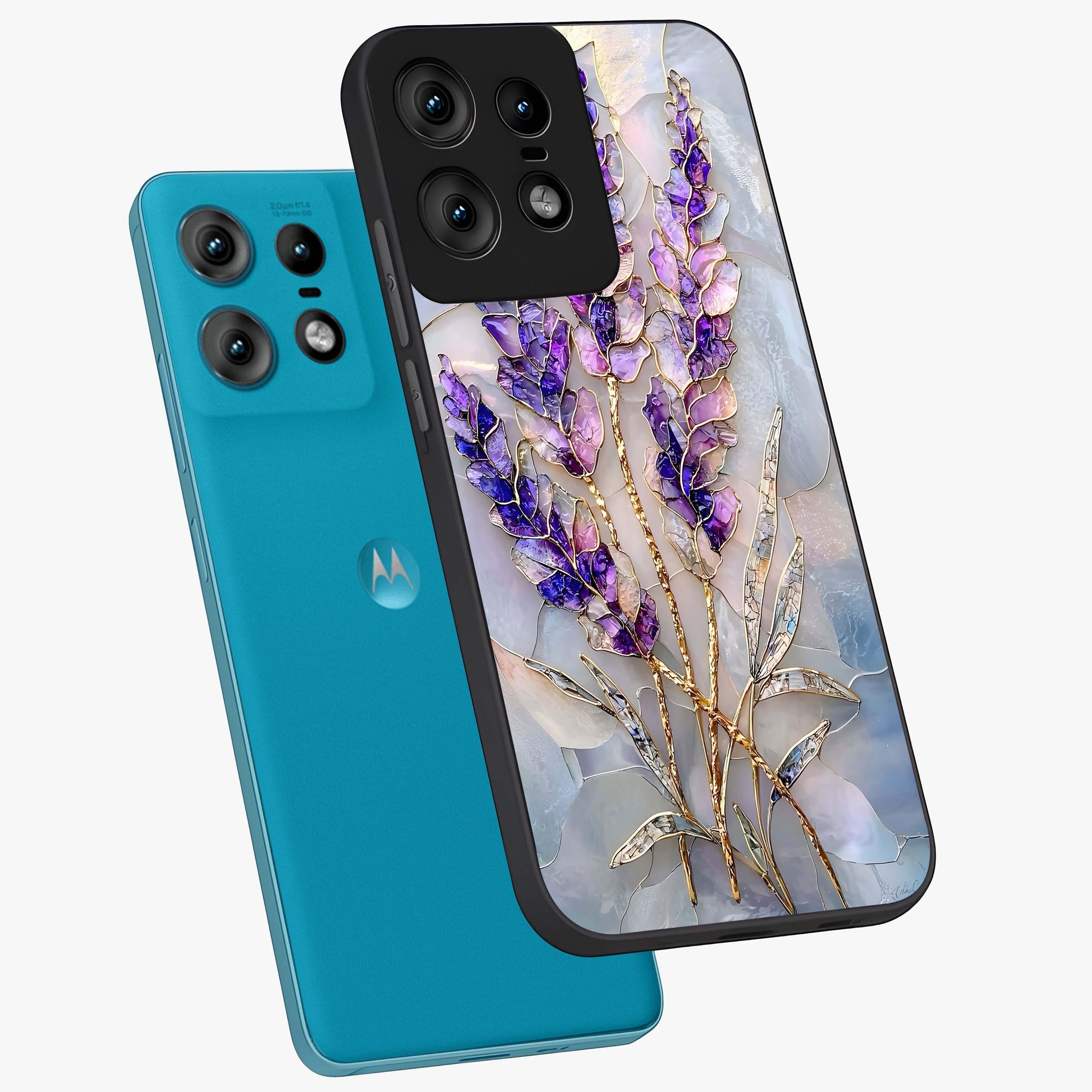 Lavender Dream Glow Glass Case displayed in angled mockup highlighting dreamy purple glow design with soft artistic style.