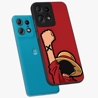 Luffy X Spirit Glass Case displayed in angled mockup highlighting powerful anime design with energetic action aesthetic.