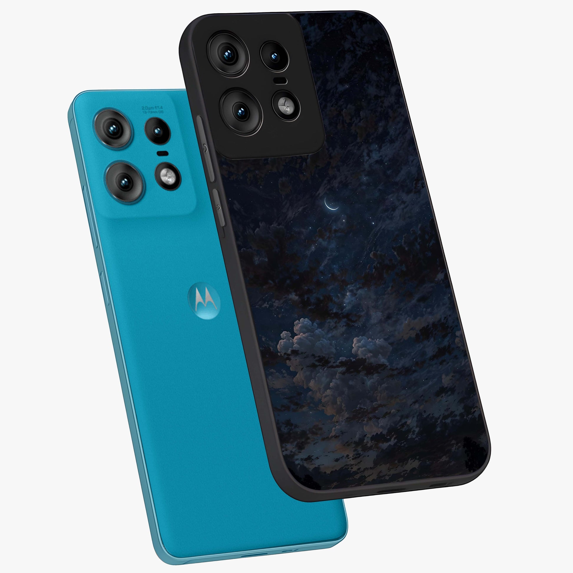Lunar Veil Silence Glass Case displayed in angled mockup highlighting soft lunar design with peaceful celestial aesthetic.