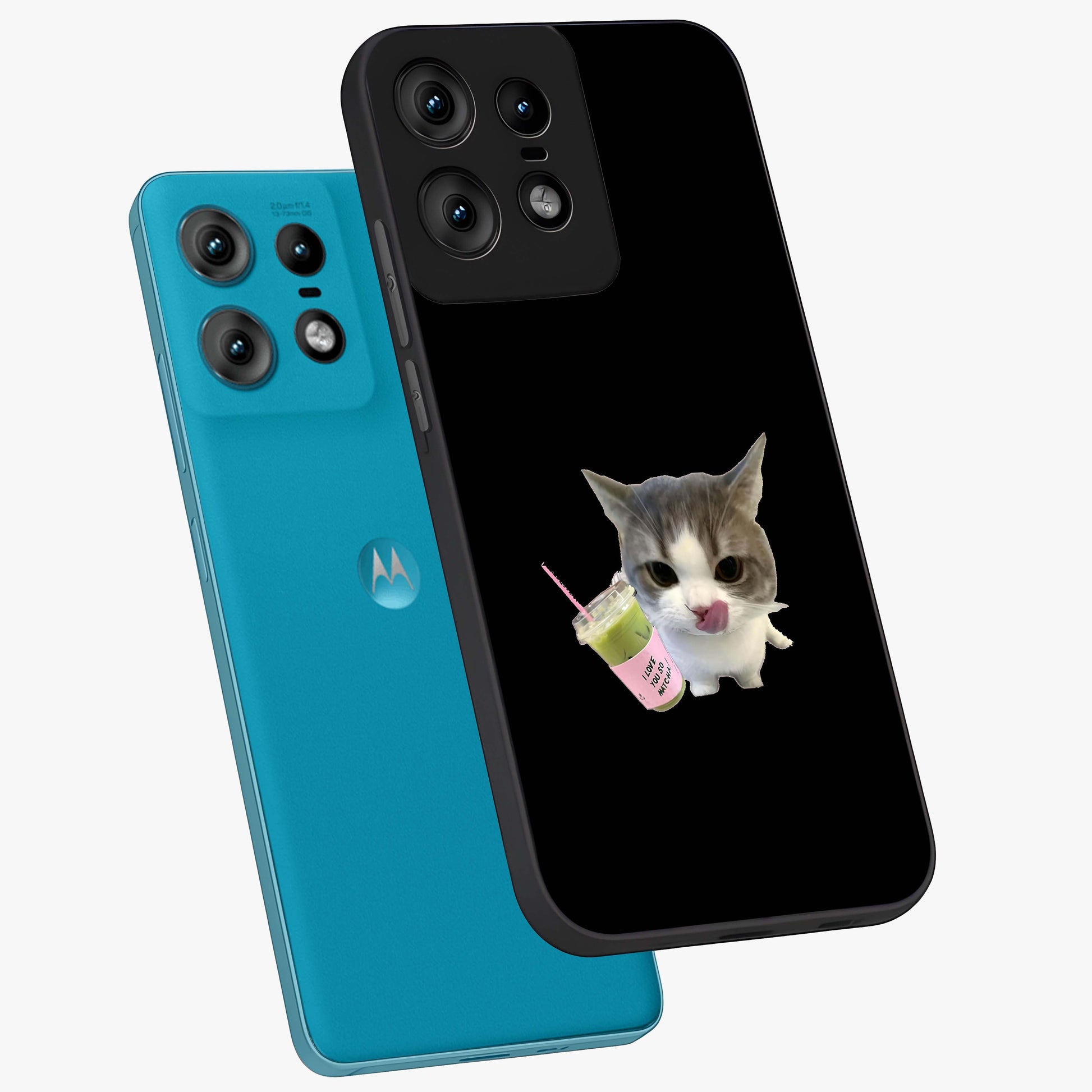 Matcha Cat Style Glass Case displayed in angled mockup highlighting playful feline design with pastel matcha aesthetic.