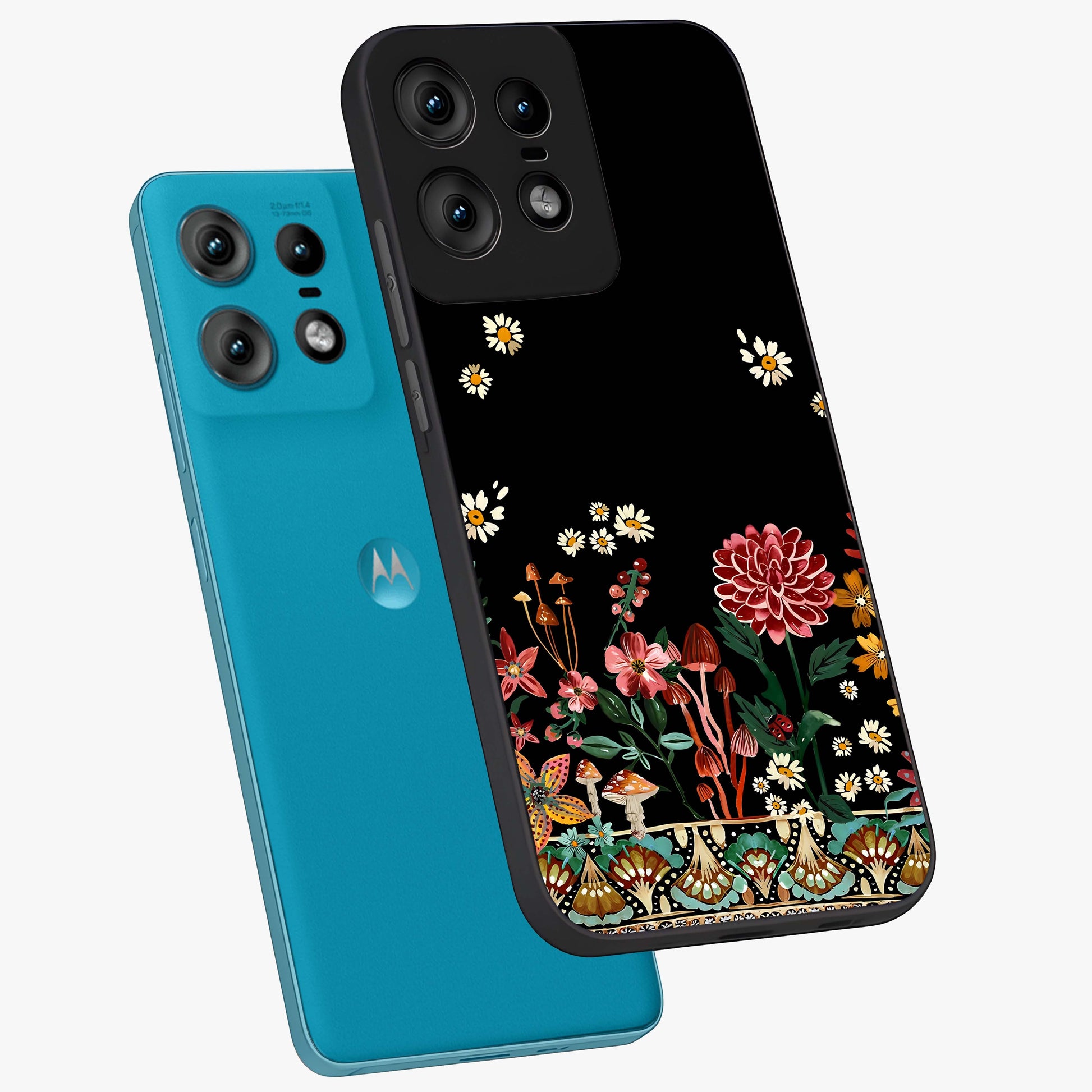 Midnight Bloom Pattern Glass Case displayed in angled mockup highlighting elegant flower design with midnight aesthetic style.
