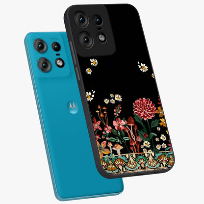 Midnight Bloom Pattern Glass Case displayed in angled mockup highlighting elegant flower design with midnight aesthetic style.