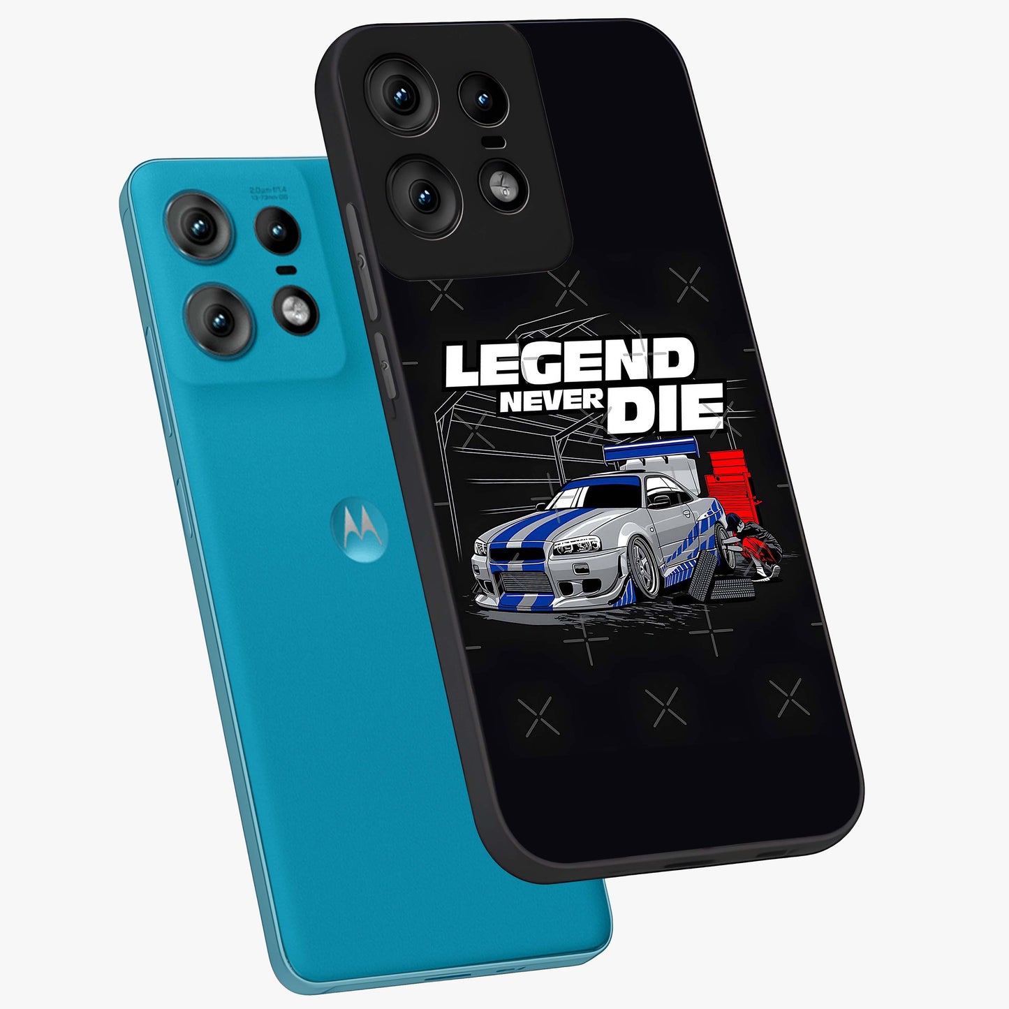 Midnight Racing Legacy Glass Case displayed in angled mockup highlighting dynamic automotive design with bold midnight aesthetic.