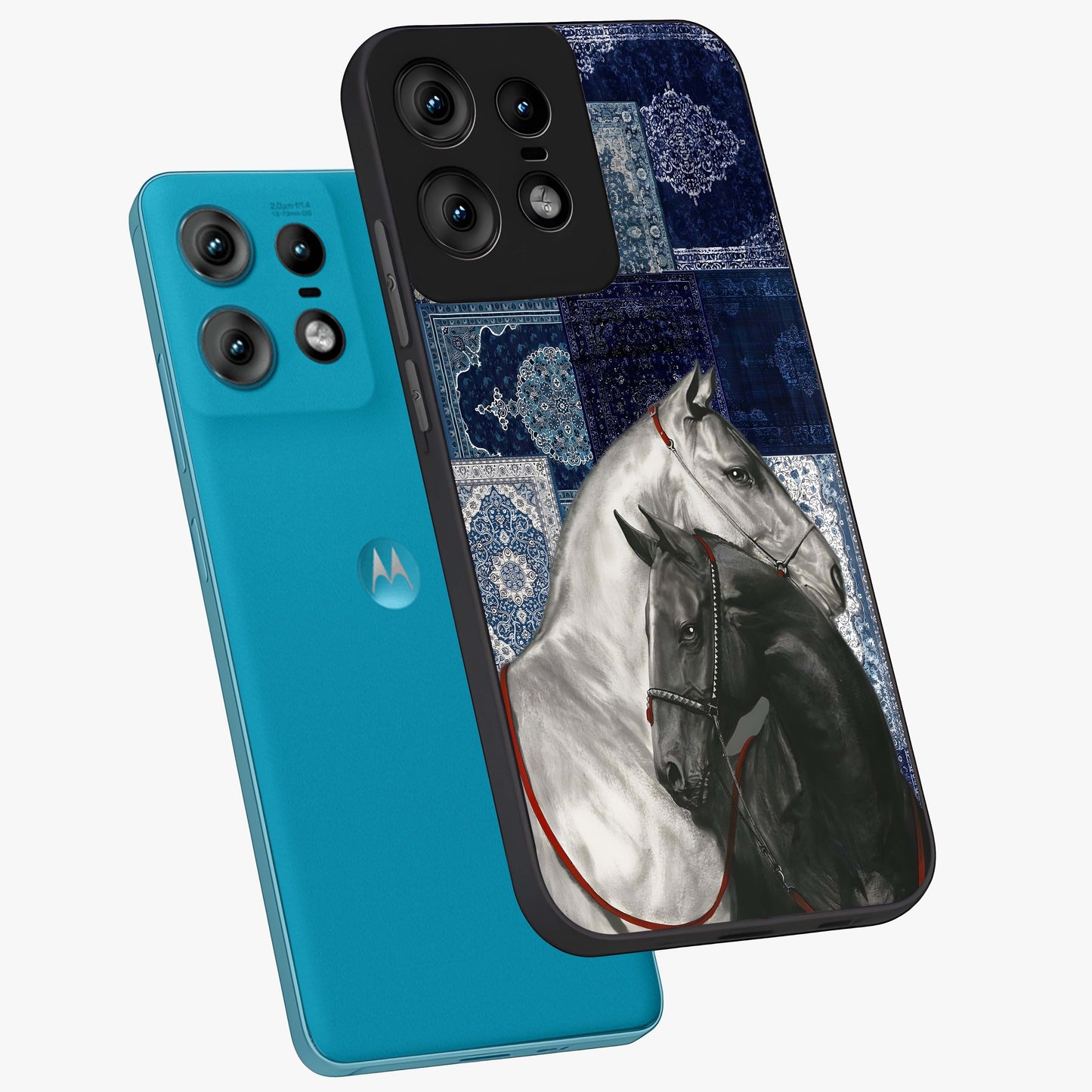 Midnight Stallion Blues Glass Case displayed in angled mockup highlighting powerful stallion illustration with deep midnight tones.