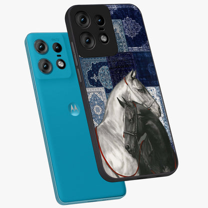 Midnight Stallion Blues Glass Case displayed in angled mockup highlighting powerful stallion illustration with deep midnight tones.