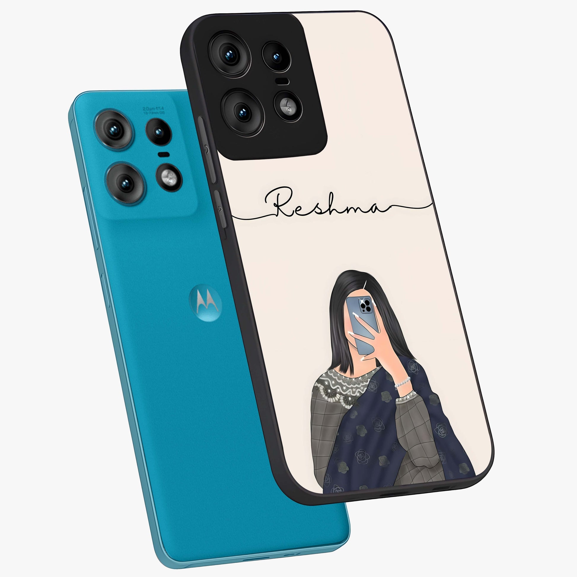 Mirror Mood Muse With Custom Name Glass Case displayed in angled mockup highlighting aesthetic mirror inspired design with custom name feature.