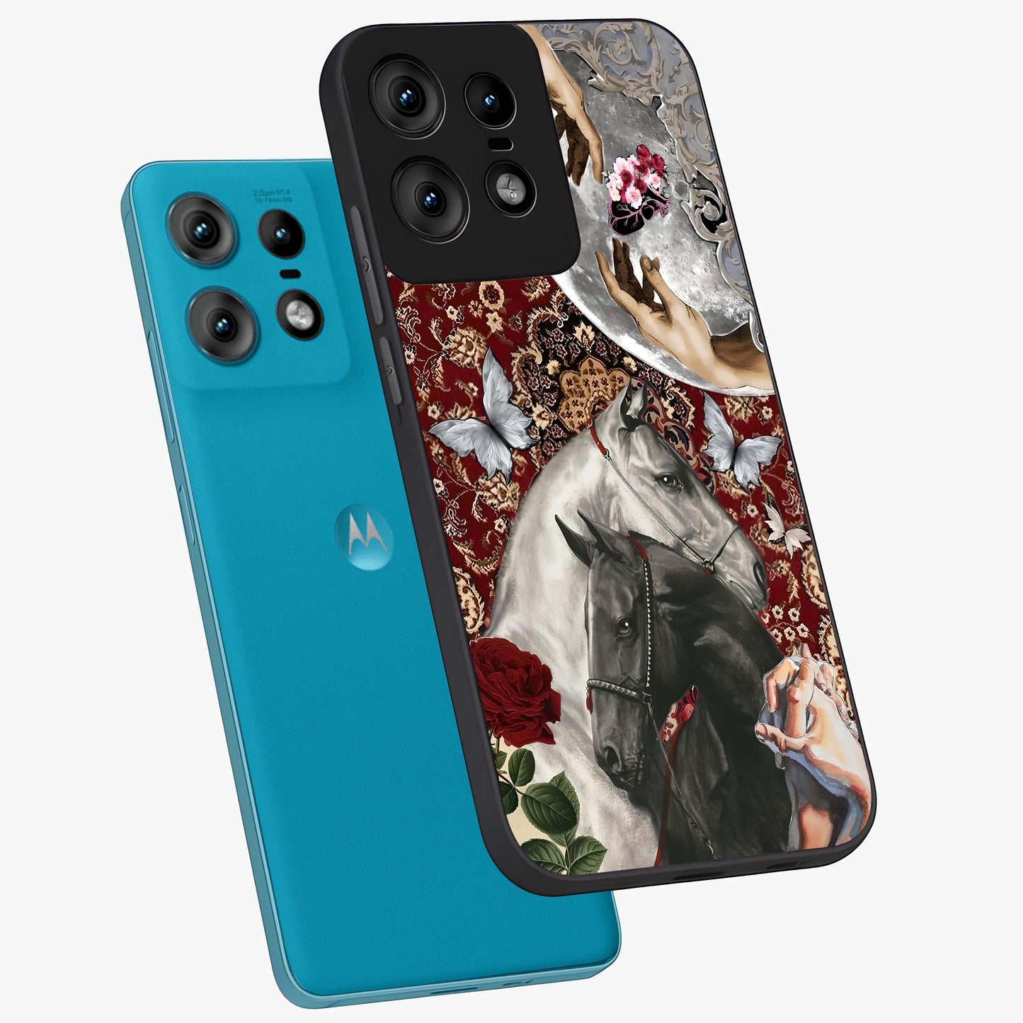 Moonlit Royal Stallion Glass Case displayed in angled mockup highlighting powerful stallion illustration with royal night aesthetic.