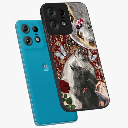 Moonlit Royal Stallion Glass Case displayed in angled mockup highlighting powerful stallion illustration with royal night aesthetic.