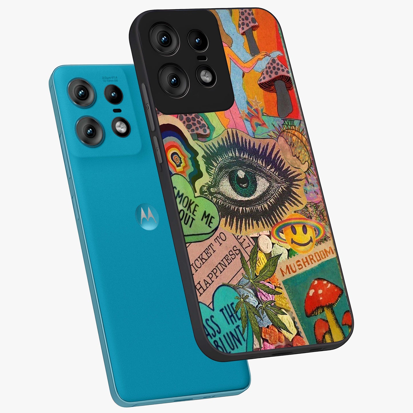 Mystic Eye Wonderland Glass Case displayed in angled mockup highlighting magical eye illustration with dreamy aesthetic.