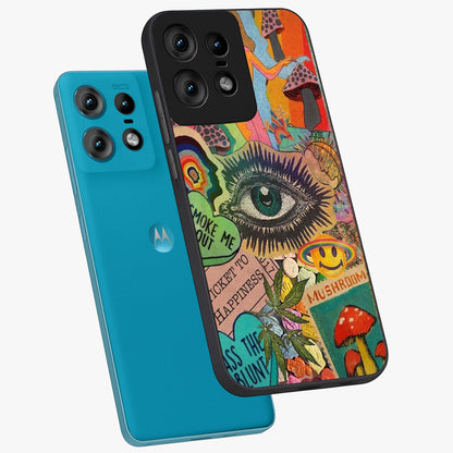 Mystic Eye Wonderland Glass Case displayed in angled mockup highlighting magical eye illustration with dreamy aesthetic.