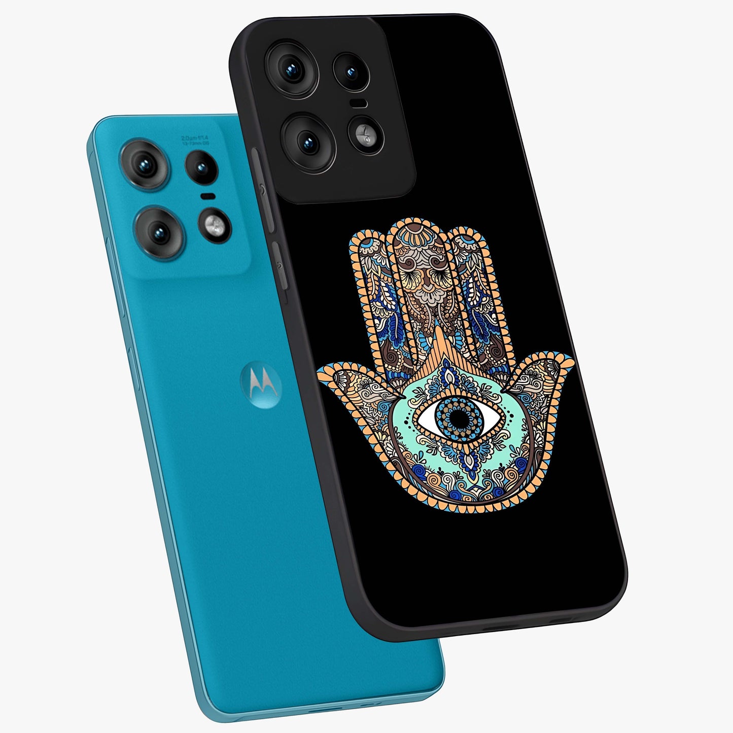 Mystic Hamsa Eye Glass Case displayed in angled mockup highlighting spiritual hamsa symbol with mystical aesthetic style.
