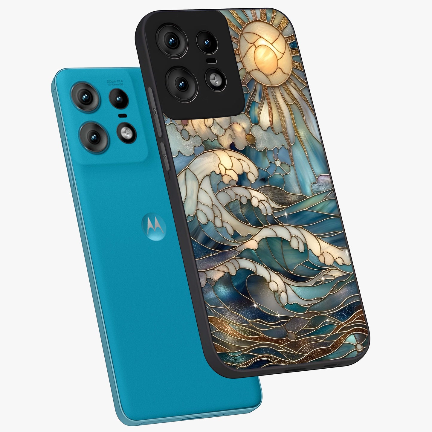 Oceanic Stained Printed Glass Case displayed in angled mockup highlighting colorful aquatic design with artistic aesthetic style.
