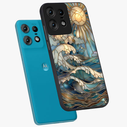 Oceanic Stained Printed Glass Case displayed in angled mockup highlighting colorful aquatic design with artistic aesthetic style.