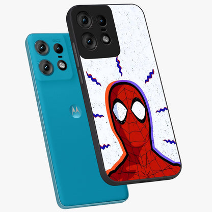 Omg Spiderman Glass Case displayed in angled mockup highlighting dynamic hero illustration with action comic aesthetic.