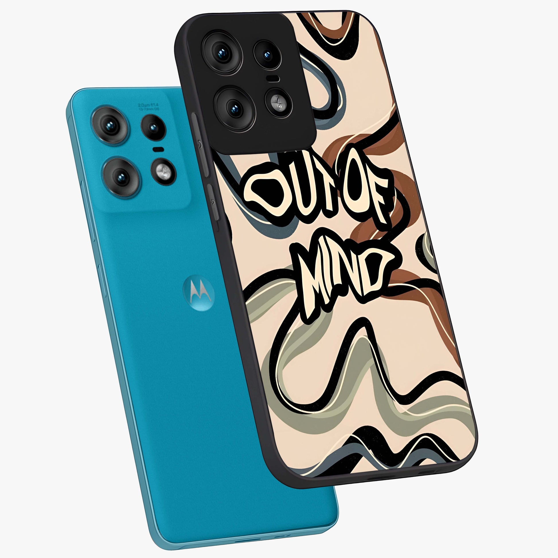 Out Of Mind Glass Case displayed in angled mockup highlighting bold statement design with modern artistic aesthetic.