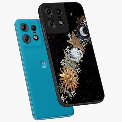 Pearls Universe Object Glass Case displayed in angled mockup highlighting celestial pearl design with dreamy aesthetic.