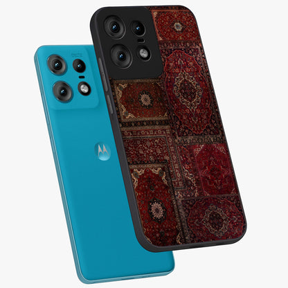 Persian Velvet Tale Glass Case displayed in angled mockup highlighting ornate textile inspired design with royal aesthetic.