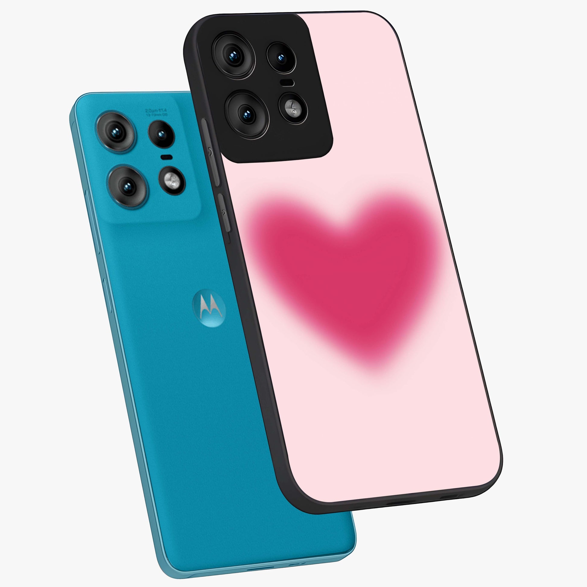 Pink Aura Heart Glass Case displayed in angled mockup highlighting vibrant pink heart design with dreamy aura aesthetic.
