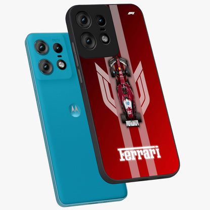 Red Ferrari F1 Vertical Glass Case displayed in angled mockup highlighting high speed racing design with bold automotive aesthetic.