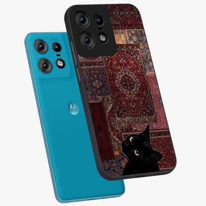 Regal Magic Cat Apple Glass Case displayed in angled mockup highlighting whimsical feline design with fantasy aesthetic.