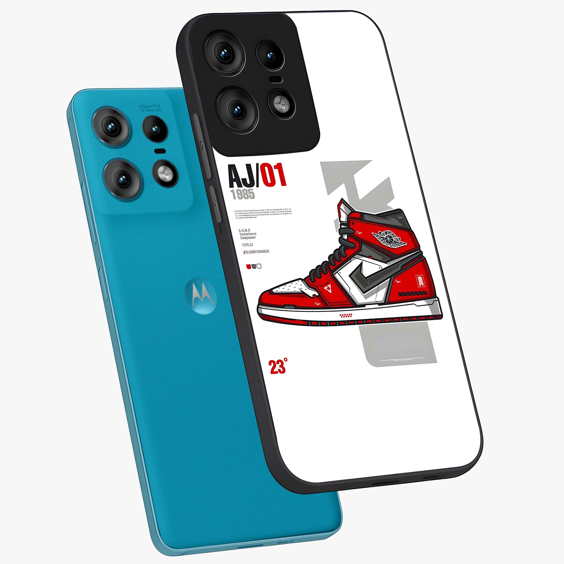 Retro Sneaker Blueprint Glass Case displayed in angled mockup highlighting detailed shoe design with sporty retro aesthetic.