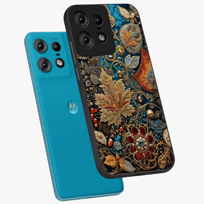 Royal Jewel Garden Glass Case displayed in angled mockup highlighting vibrant jewel inspired floral design with elegant aesthetic.