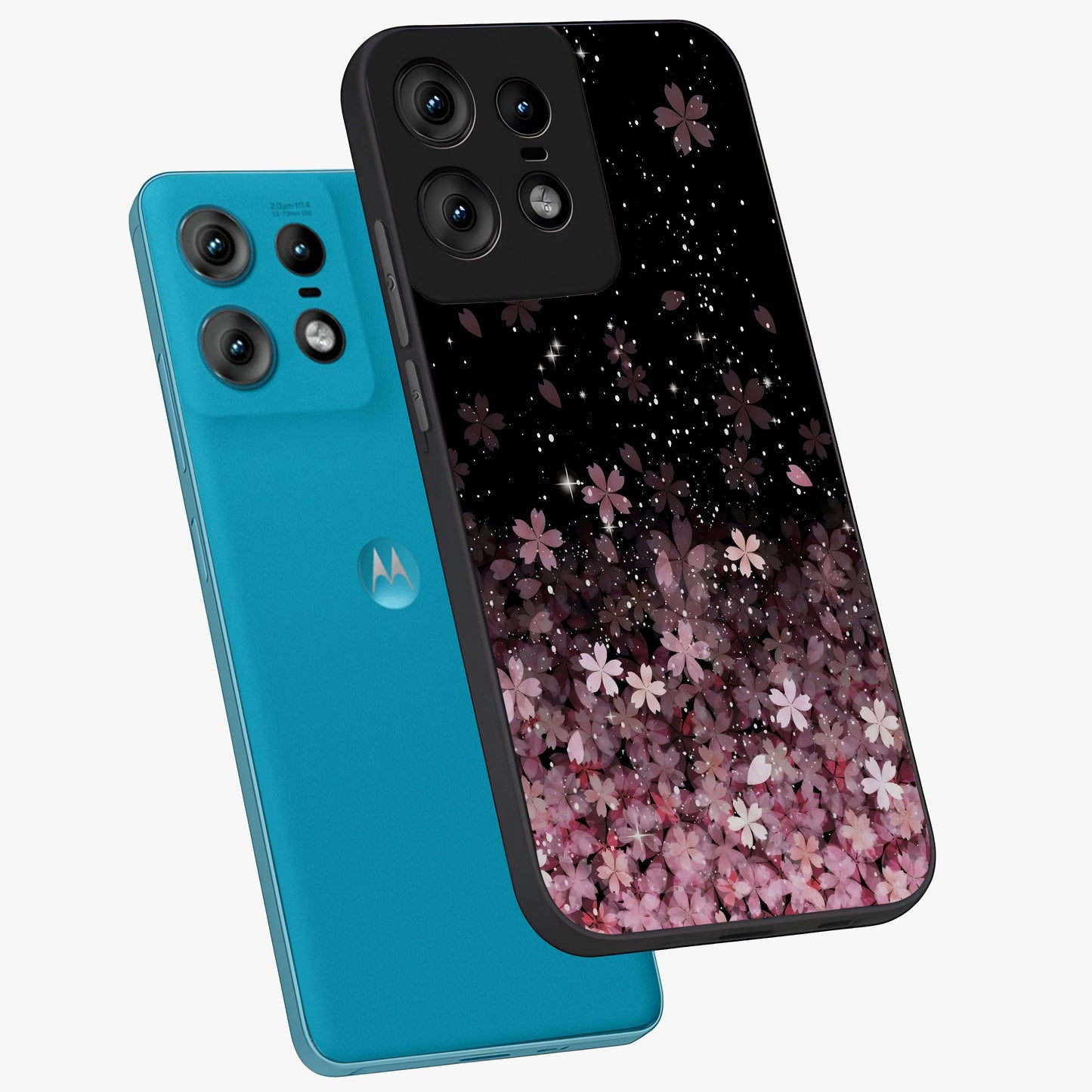 Small Starry Flowers Glass Case displayed in angled mockup highlighting tiny flower pattern with celestial aesthetic style.