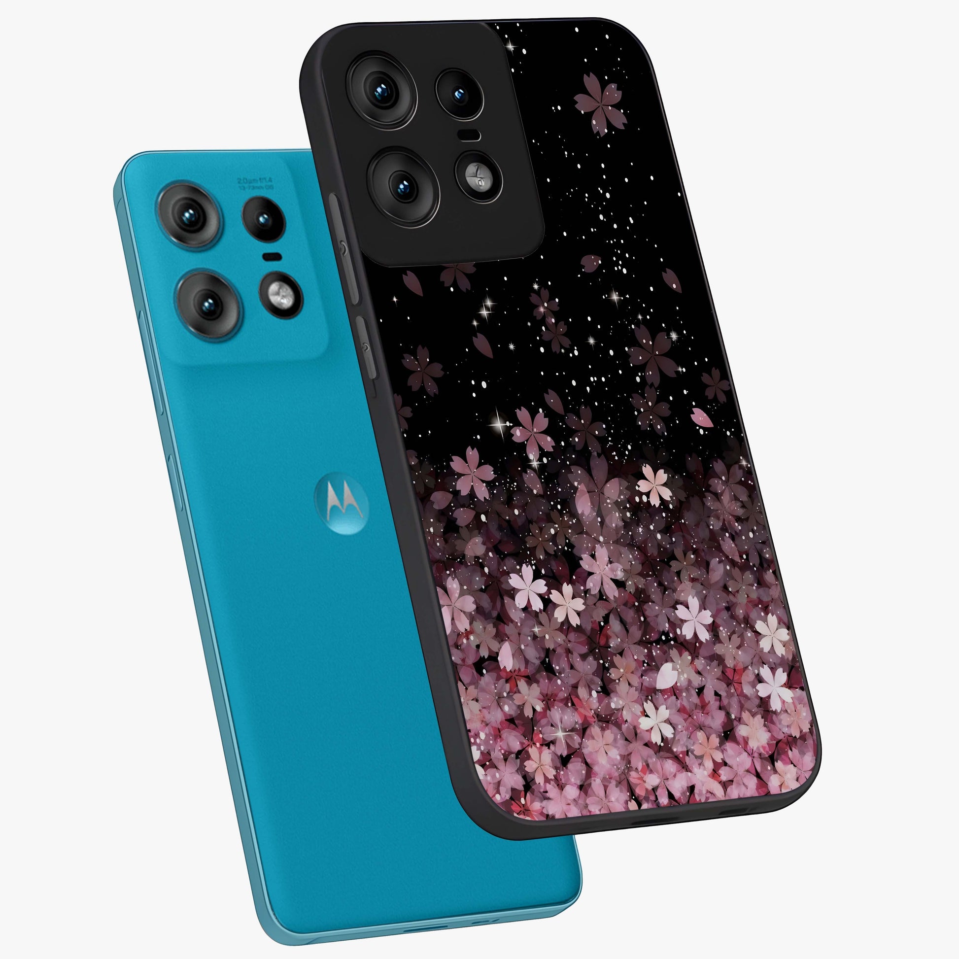 Small Starry Flowers Glass Case displayed in angled mockup highlighting tiny flower pattern with celestial aesthetic style.