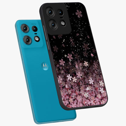 Small Starry Flowers Glass Case displayed in angled mockup highlighting tiny flower pattern with celestial aesthetic style.