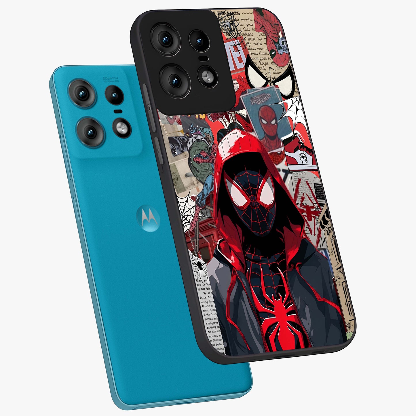 Spider Collage Street Glass Case displayed in angled mockup highlighting dynamic street style collage design with comic aesthetic.
