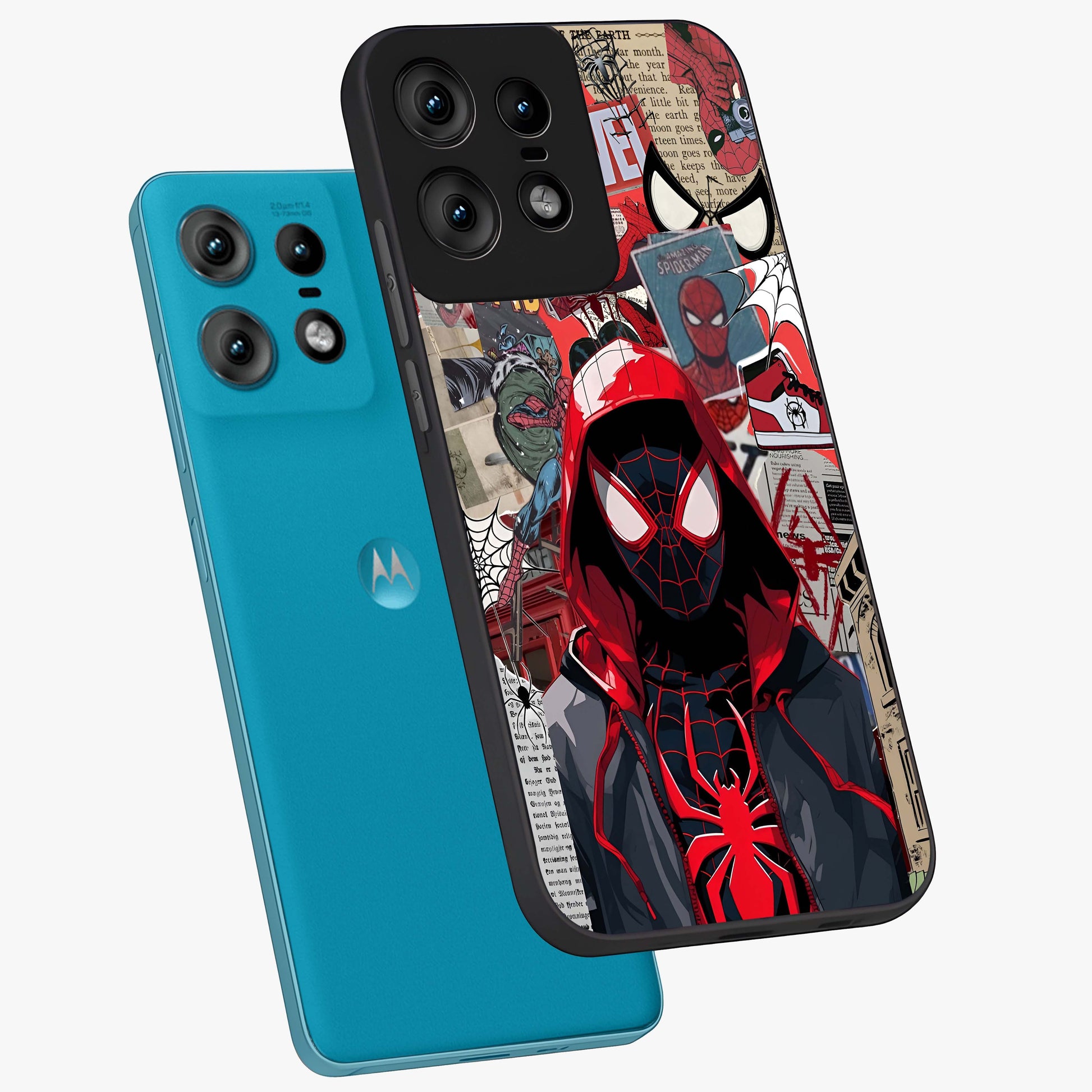 Spider Collage Street Glass Case displayed in angled mockup highlighting dynamic street style collage design with comic aesthetic.