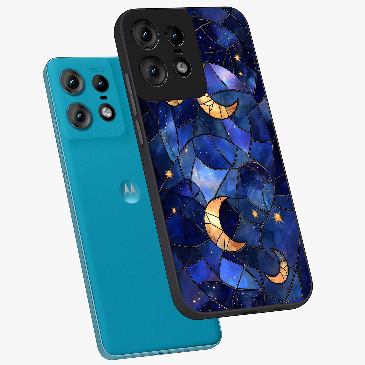 Starlit Sky Tapestry Glass Case displayed in angled mockup highlighting celestial night pattern with artistic aesthetic style.