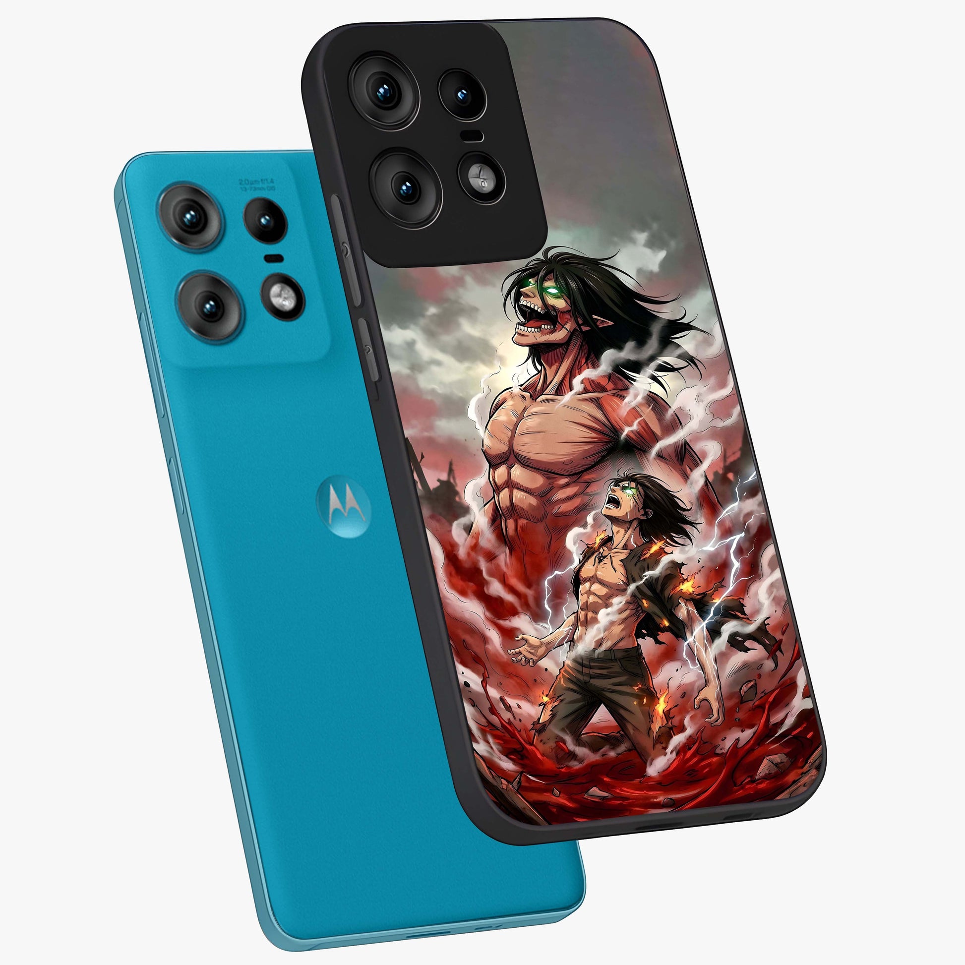 Titan Awakening Fury Glass Case displayed in angled mockup highlighting dramatic giant warrior design with bold anime aesthetic.