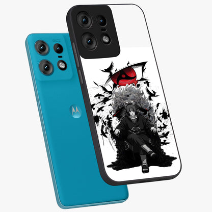 Uchiha Shadow Throne Glass Case displayed in angled mockup highlighting glowing aquatic design with celestial aesthetic.