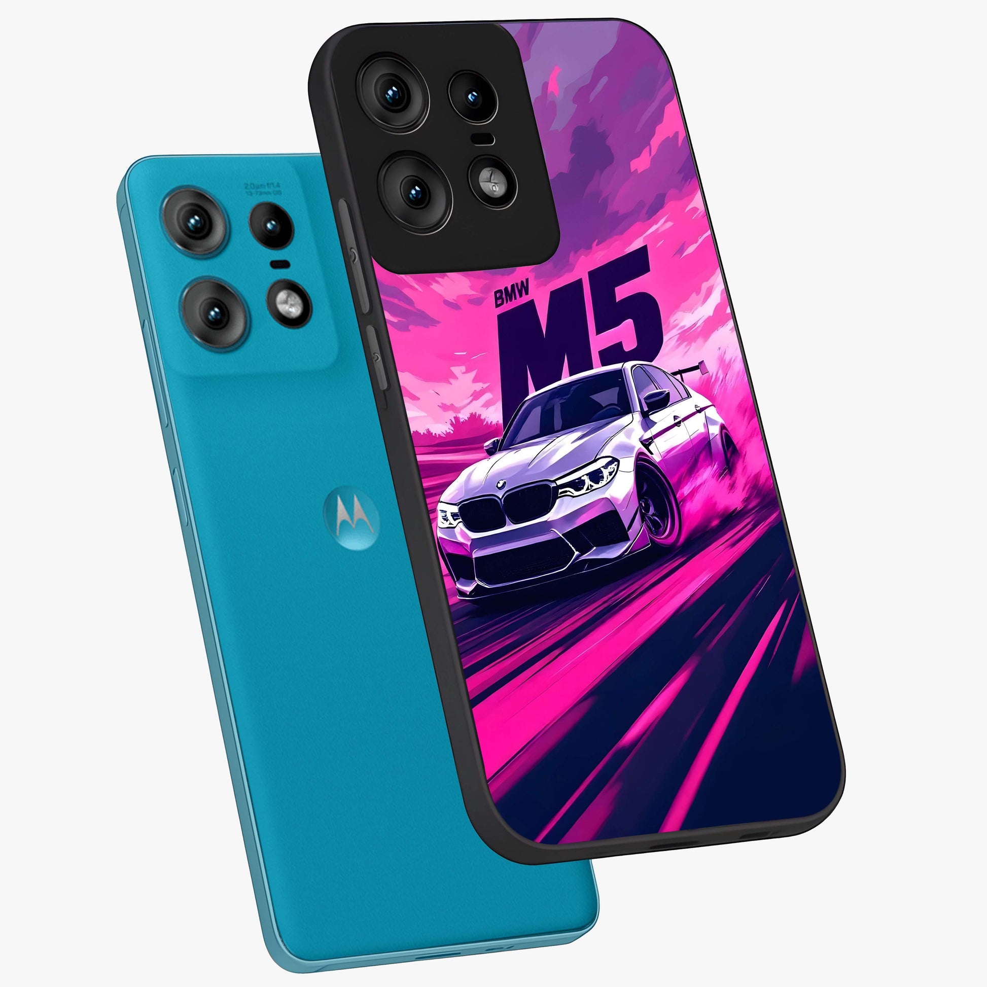 Velocity Drift Pulse Glass Case displayed in angled mockup highlighting dynamic drift design with sporty automotive aesthetic.