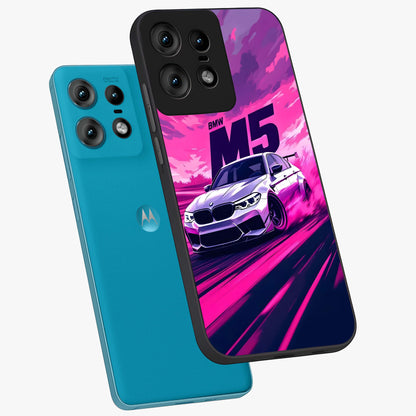 Velocity Drift Pulse Glass Case displayed in angled mockup highlighting dynamic drift design with sporty automotive aesthetic.