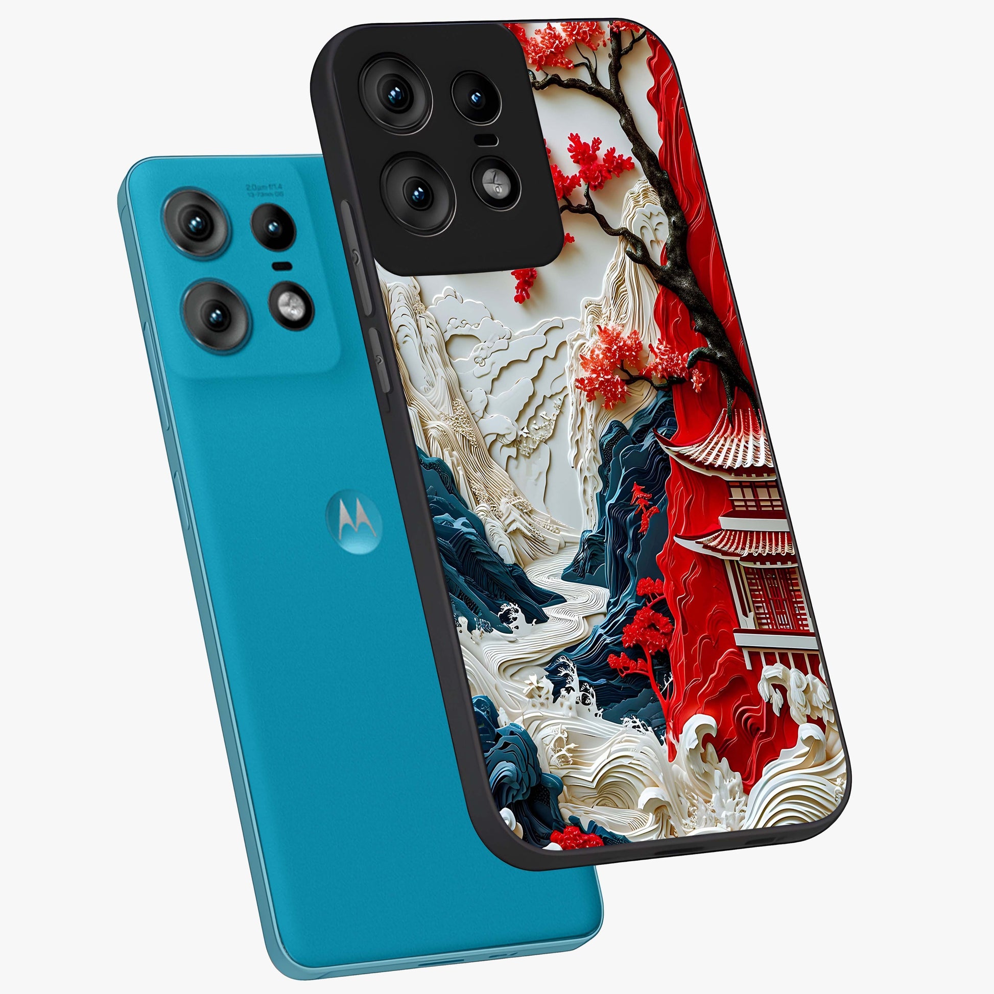 Whispers Of Sakura Waves Glass Case displayed in angled mockup highlighting flowing sakura design with soft floral aesthetic.