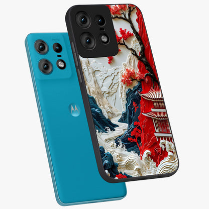 Whispers Of Sakura Waves Glass Case displayed in angled mockup highlighting flowing sakura design with soft floral aesthetic.